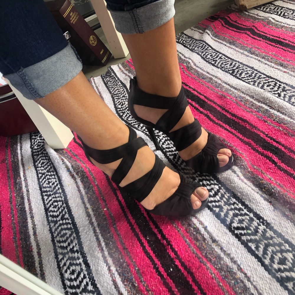 Black, fabric strap heels by BCBGENERATION